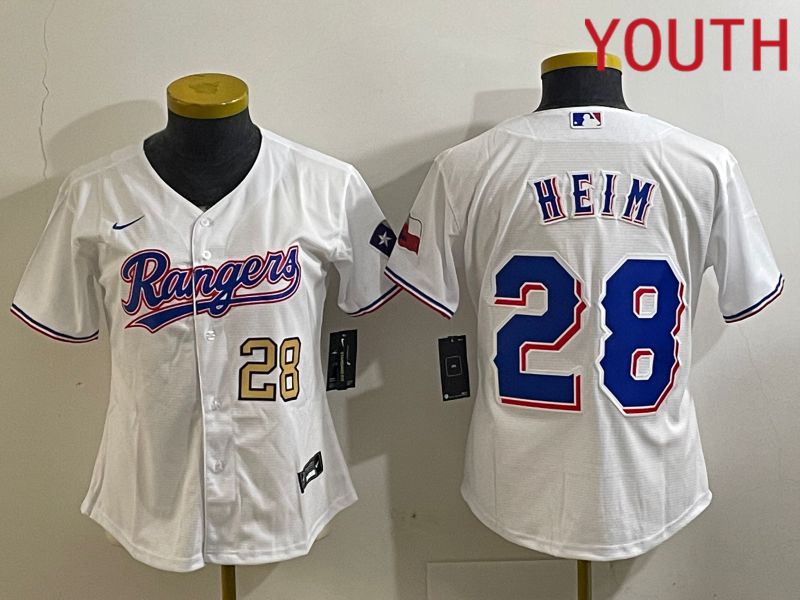 Youth Texas Rangers #28 Heim White Nike Game 2024 MLB Jersey style 3->youth mlb jersey->Youth Jersey